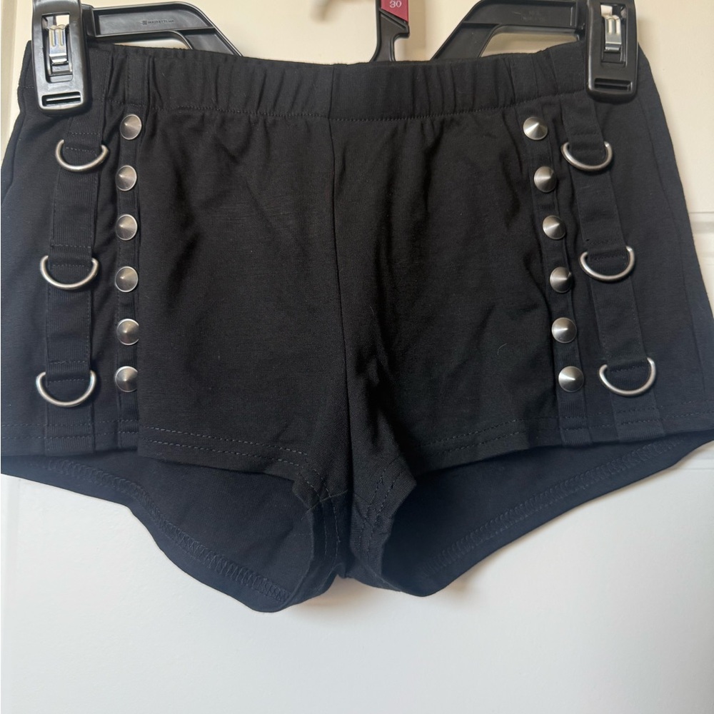 Darker Wavs Black booty Shorts with D-Ring stud Details